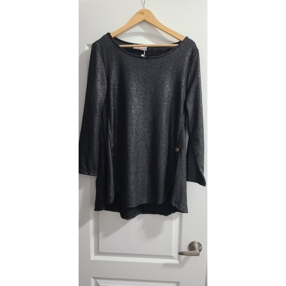 Trïbe Black Sparkle 3/4 Sleeve Sweater Top Tunic Size Medium NWT - Picture 2 of 5